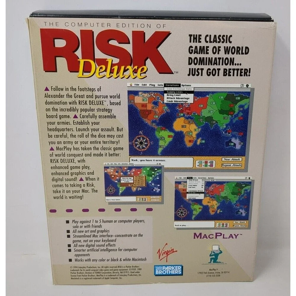 Risk Deluxe Apple Macintosh PC‎ Big Box Computer Game Mac Play Complete VTG